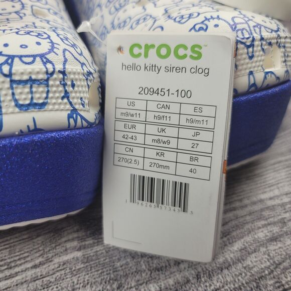 Crocs Hello Kitty 50th Siren Clog M9 W11 Blue White High Heel Jibbitz New NWT - Picture 6 of 6